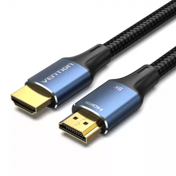 HDMI kabelis Vention 2.1 8K 2 m, pintas medvilninis apvalkalas, 48 Gbit/s, 120 Hz, HDMI Type A kištukas–kištukas, mėlynas