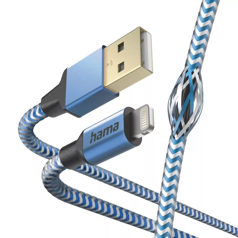 Laidas Hama Reflective 1,5 m mėlynas Lightning į USB A 2,4 A