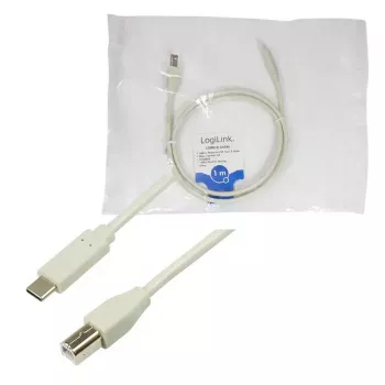 USB kabelis LogiLink CU0160 USB 2.0 1 m USB-C į USB-B baltas