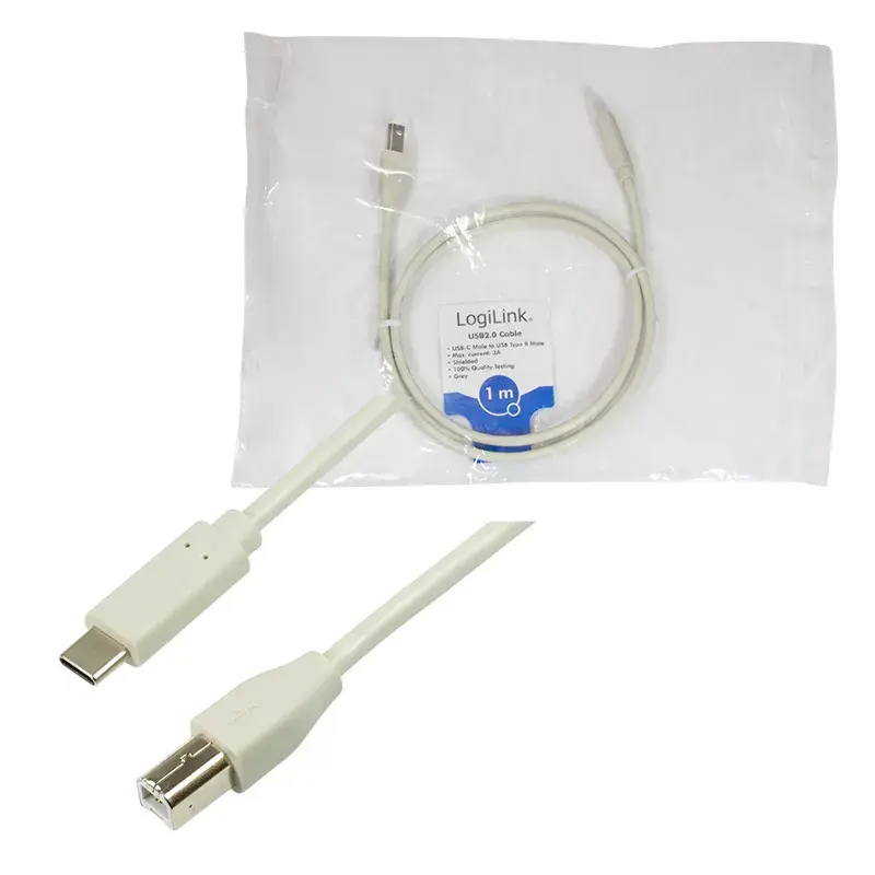 LogiLink CU0160 USB 2.0 laidas iš USB-C į USB-B, 1 m, pilkas