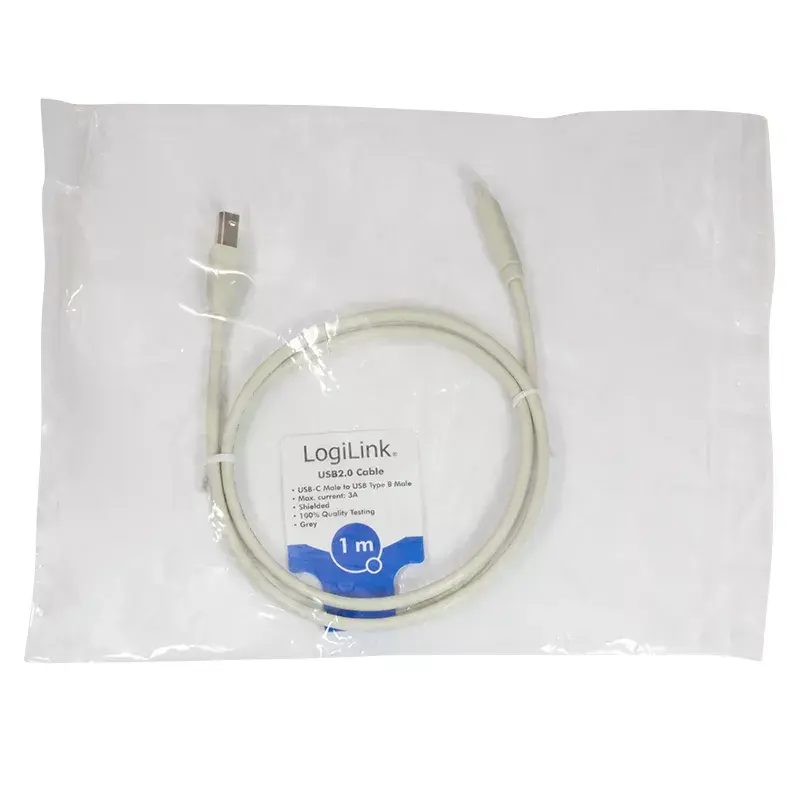 LogiLink CU0160 USB 2.0 laidas iš USB-C į USB-B, 1 m, pilkas