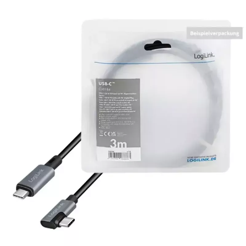 USB-C laidas LogiLink CU0183 2m juodas sidabrinis USB 2.0