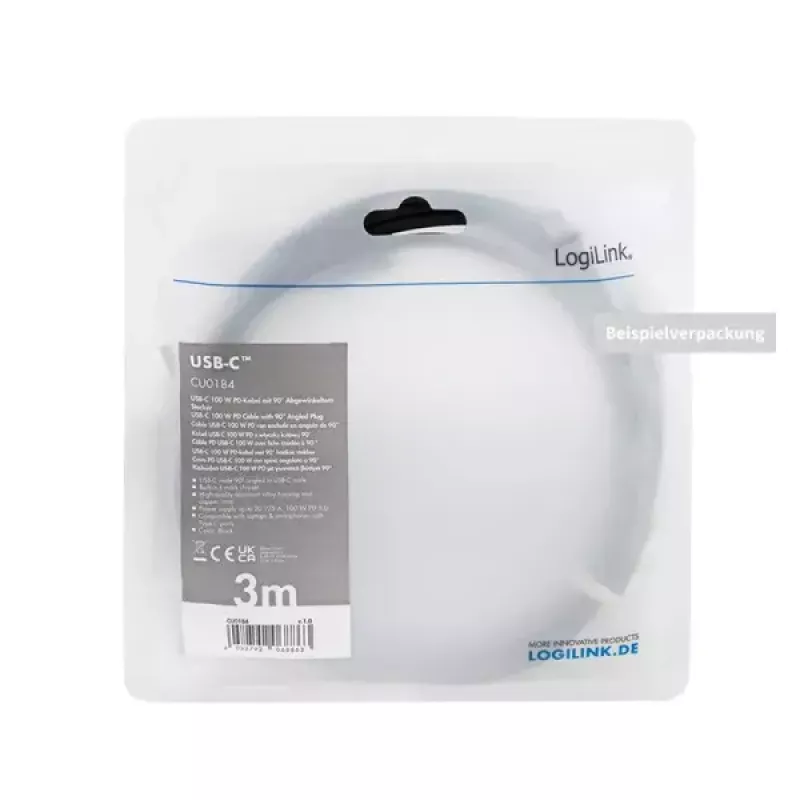 USB-C laidas LogiLink CU0183 2m juodas sidabrinis USB 2.0