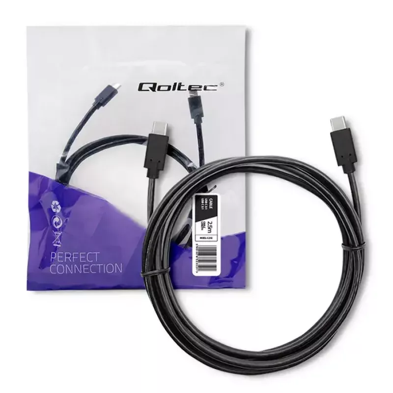 USB-C laidas Qoltec 52352 2,5 m USB 3.2 Gen 1 juodas