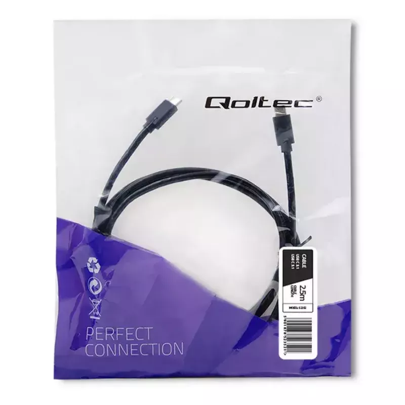 USB-C laidas Qoltec 52352 2,5 m USB 3.2 Gen 1 juodas