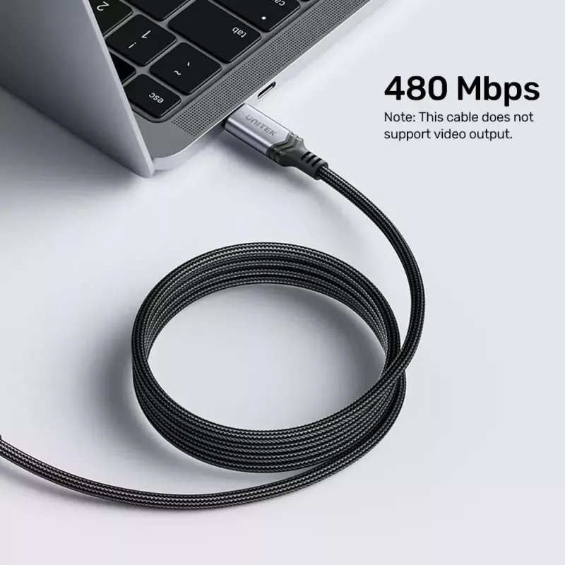 Unitek C14110GY-2M USB-C į USB-C kroviklio laidas, PD 240 W (48 V/5 A), 2 m, juodai pilkas