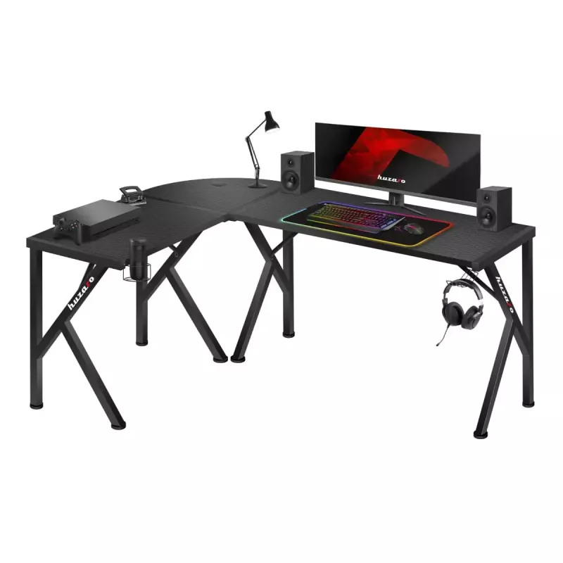 Kampinis žaidimų stalas Huzaro Hero 6.3 Black L formos anglies pluošto viršus 1540×1170×740 mm