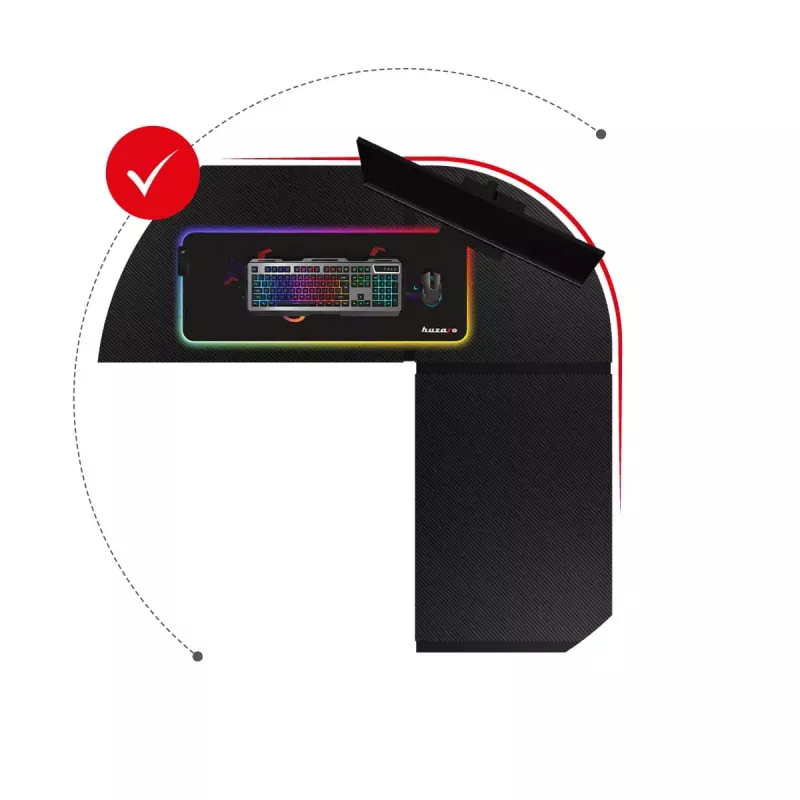 Kampinis žaidimų stalas Huzaro Hero 6.3 Black L formos anglies pluošto viršus 1540×1170×740 mm