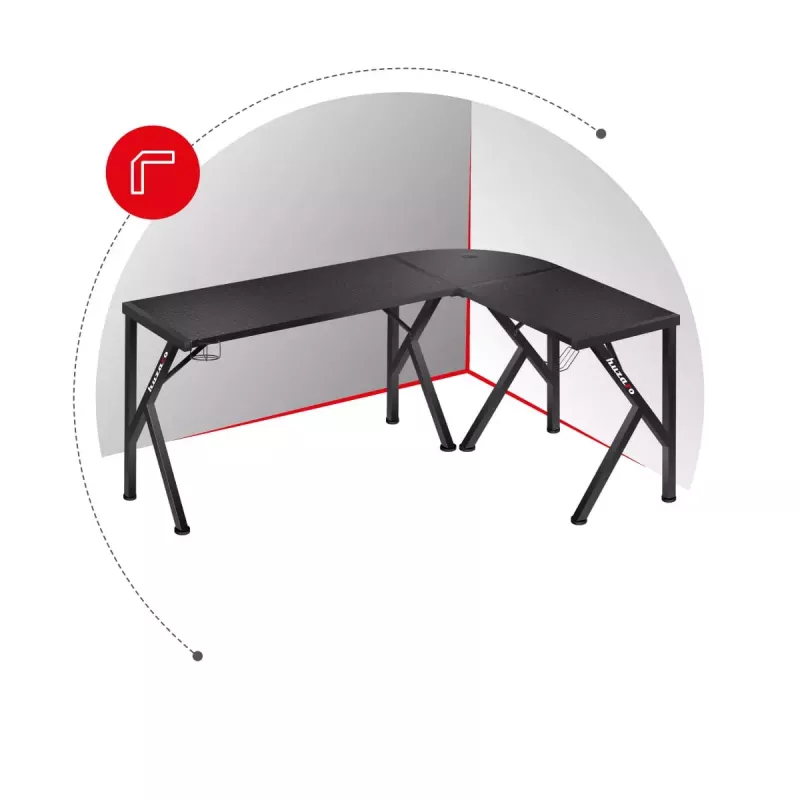 Kampinis žaidimų stalas Huzaro Hero 6.3 Black L formos anglies pluošto viršus 1540×1170×740 mm