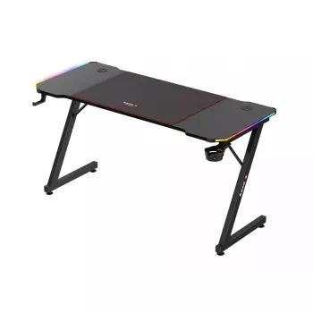 Gaming stalas huzaro Hero 3.3 RGB – juodas tiesus stalviršis 1400x600 mm, LED apšvietimas, puodelio laikiklis, ausinių kablys