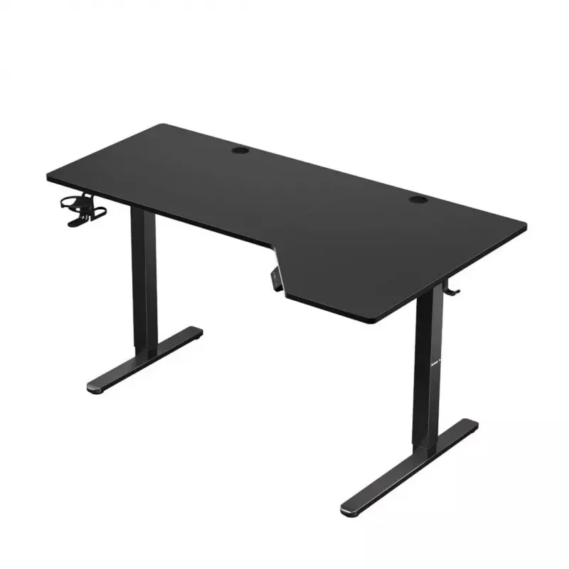 Gaming stalas huzaro Hero 9.1 Juodas – L formos MDF viršus, USB-C įkrovimas, LED valdymas, reguliuojamas aukštis 72–118 cm