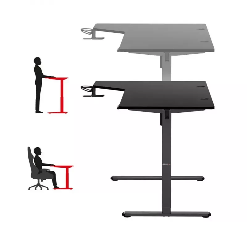Gaming stalas huzaro Hero 9.1 Juodas – L formos MDF viršus, USB-C įkrovimas, LED valdymas, reguliuojamas aukštis 72–118 cm