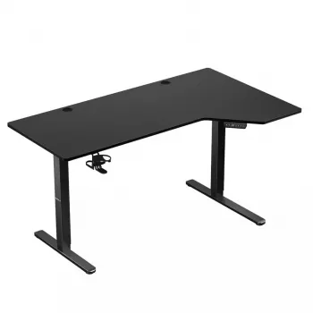 Gaming stalas huzaro Hero 9.1 Juodas – L formos MDF viršus, USB-C įkrovimas, LED valdymas, reguliuojamas aukštis 72–118 cm