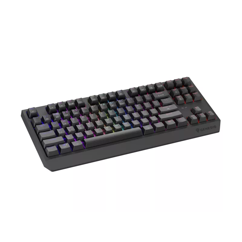 Mechaninė žaidimų klaviatūra GENESIS Thor 230 TKL be skaičių bloko – USB, RF belaidis, Bluetooth, 87 klavišų QWERTY, pilka