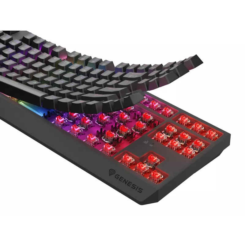 Mechaninė žaidimų klaviatūra GENESIS Thor 230 TKL be skaičių bloko – USB, RF belaidis, Bluetooth, 87 klavišų QWERTY, pilka