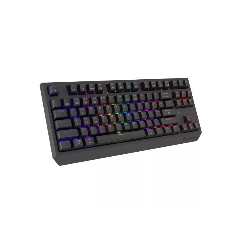 Mechaninė žaidimų klaviatūra GENESIS Thor 230 TKL be skaičių bloko – USB, RF belaidis, Bluetooth, 87 klavišų QWERTY, pilka