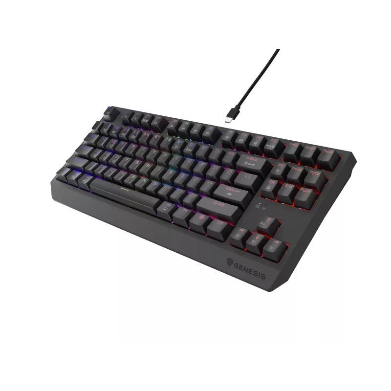 Mechaninė žaidimų klaviatūra GENESIS Thor 230 TKL be skaičių bloko – USB, RF belaidis, Bluetooth, 87 klavišų QWERTY, pilka