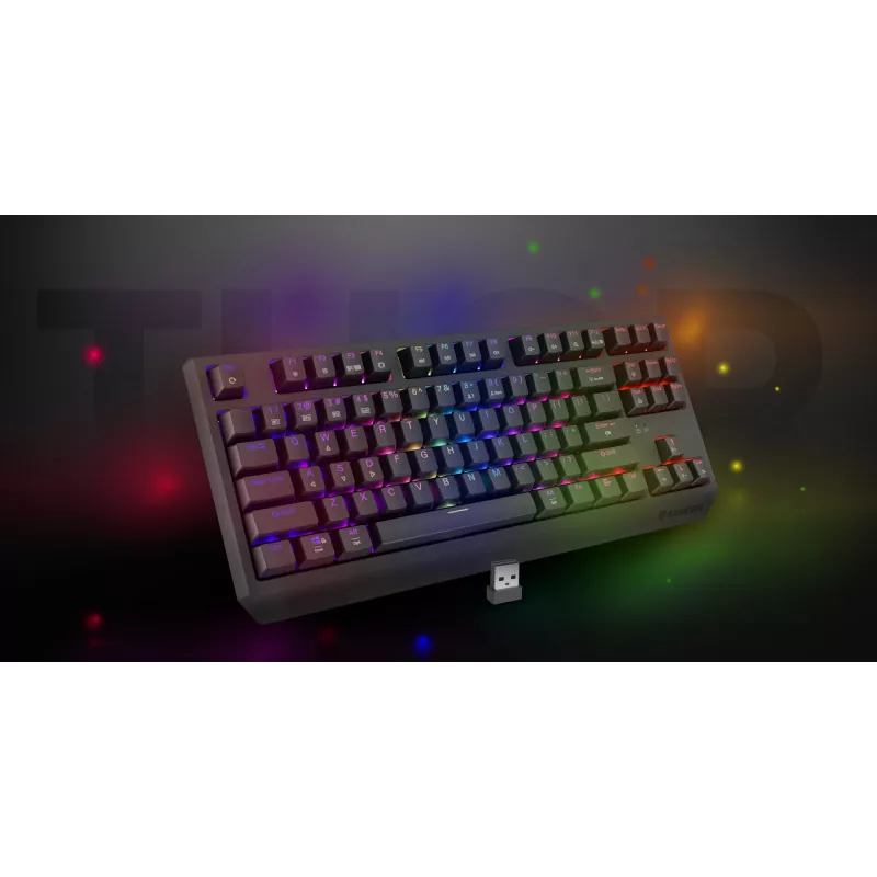 Mechaninė žaidimų klaviatūra GENESIS Thor 230 TKL be skaičių bloko – USB, RF belaidis, Bluetooth, 87 klavišų QWERTY, pilka