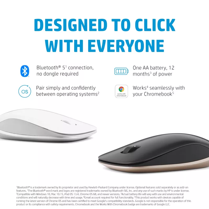 HP 410 Slim Silver Bluetooth pelė, ambidekstrinė, Bluetooth, 2000 DPI, sidabrinė