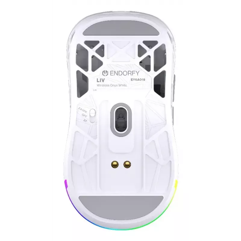 Belaidė žaidimų pelė ENDORFY LIV Onyx White – Bluetooth/2,4 GHz, 12000 DPI, ambidekstrinė, aRGB apšvietimas, 6 mygtukai, USB-A/USB-C laidas