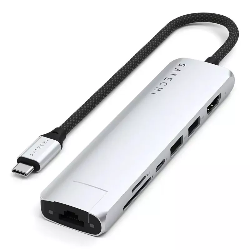 USB Type-C stotelė Satechi ST-P7SS su HDMI, USB 3.2 Gen 2, Gigabit Ethernet — 10000 Mbit/s, 4K@60Hz, sidabrinė