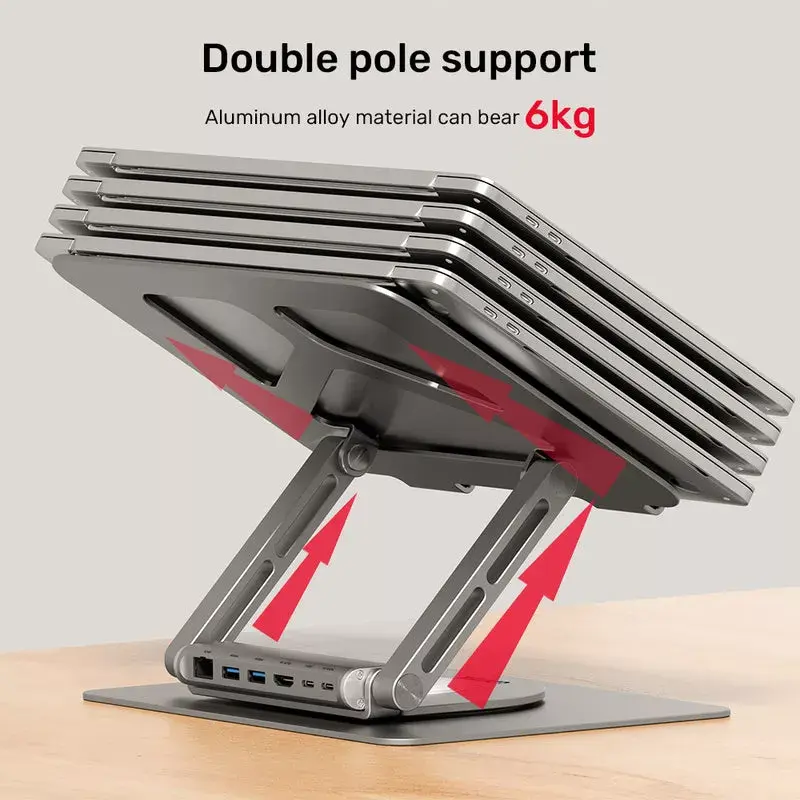 Unitek D1109A sulankstoma sukama nešiojamo kompiuterio paceliama pakura su USB-C šakotuvu, HDMI 4K, PD 100 W, iki 17 colių (43,2 cm)