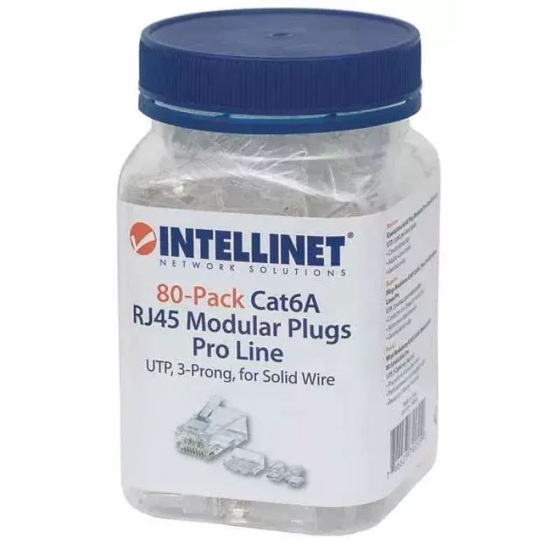 Intellinet Pro Line RJ45 kištukai Cat6A UTP, 3 kontaktai, kietajai vielai, 50 µ auksuoti kontaktai, 80 vnt.