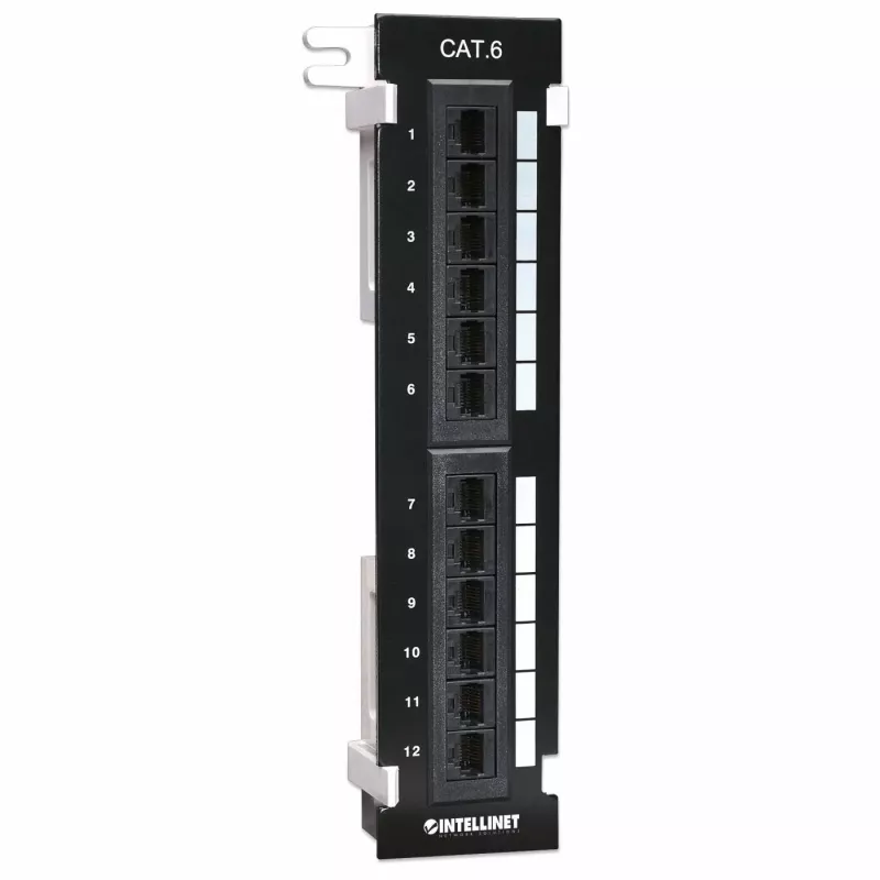 Intellinet Patch Panel, Cat6, montuojamas ant sienos, UTP, 12 prievadų, juoda