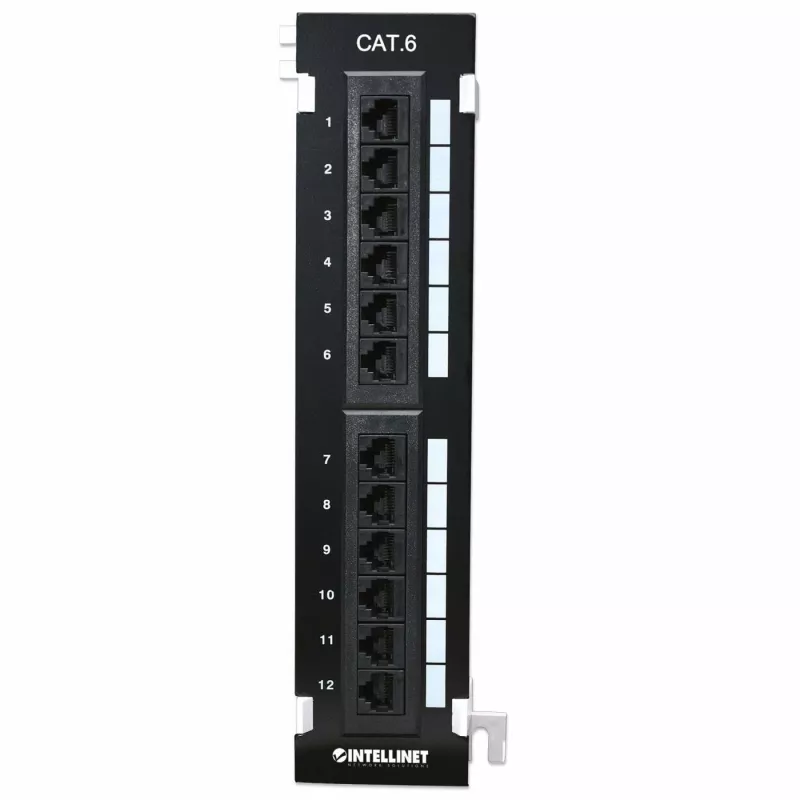 Intellinet Patch Panel, Cat6, montuojamas ant sienos, UTP, 12 prievadų, juoda