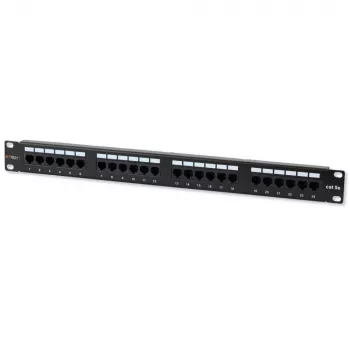 Techly 022861 I-PP 24-RU-C5ET 19 colių komutacinis skydelis, 24 prievadų Cat5e UTP, 1U, juodas