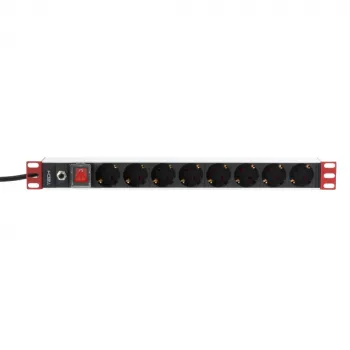 Techly 19 colių stovo maitinimo juosta 8 lizdai Schuko kištukas, juoda, 1,05 kg