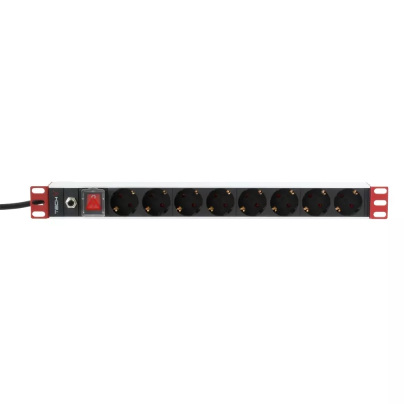 Techly 19 colių stovo maitinimo juosta 8 lizdai Schuko kištukas, juoda, 1,05 kg