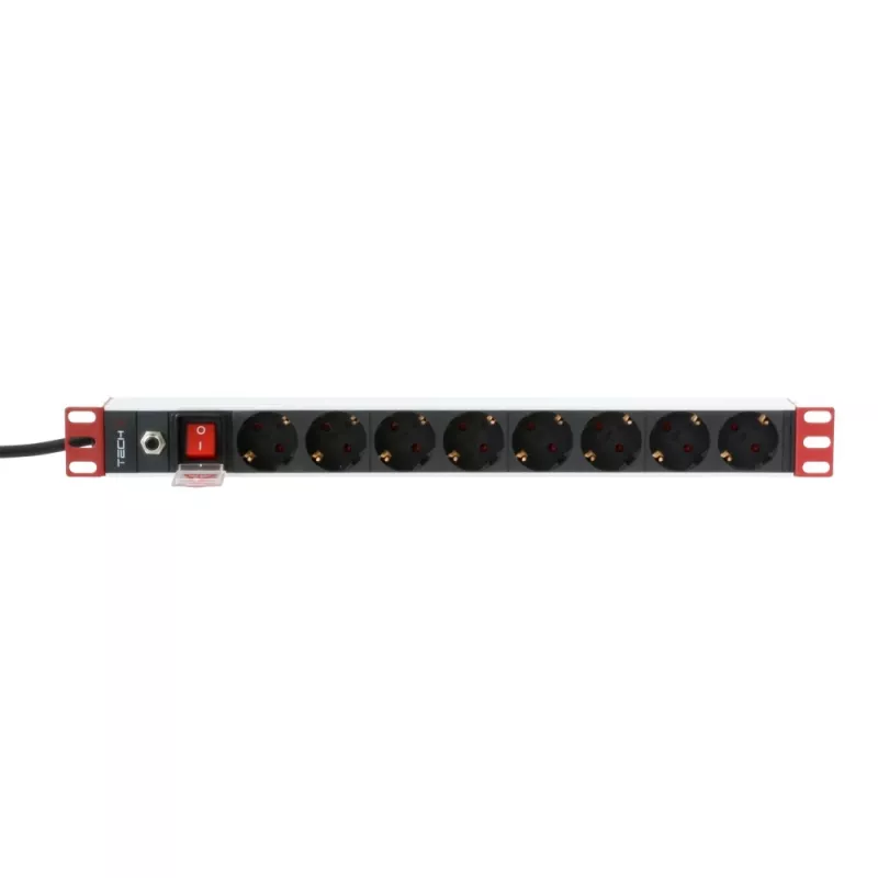 Techly 19 colių stovo maitinimo juosta 8 lizdai Schuko kištukas, juoda, 1,05 kg
