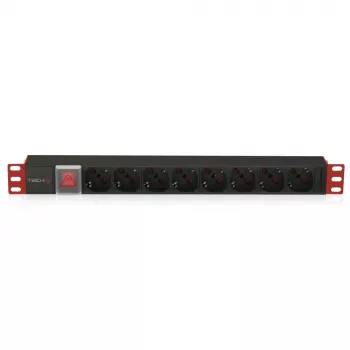 Techly I-CASE STRIP-18C20 maitinimo skirstytuvas (PDU) 8 AC lizdai 1U juodas, raudonas