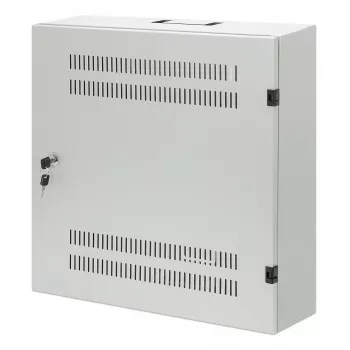 Intellinet Low-Profile 19 colių sieninis spintos stovas su 4U horizontaliais ir 2U vertikaliais bėgeliais, plonas, vietą taupantis korpusas, tik 170 mm gylio, idealus AV, multimedijos ir vaizdo stebėjimo programoms, surinktas, pilka RAL 7035