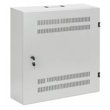 Intellinet Low-Profile 19 colių sieninis spintos stovas su 4U horizontaliais ir 2U vertikaliais bėgeliais, plonas, vietą taupantis korpusas, tik 170 mm gylio, idealus AV, multimedijos ir vaizdo stebėjimo programoms, surinktas, pilka RAL 7035