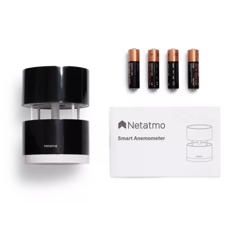 Netatmo Smart Anemometras, vėjo greičio matuoklis, belaidis, Wi-Fi, 0-45 m/s, 100 m, juodas, permatomas
