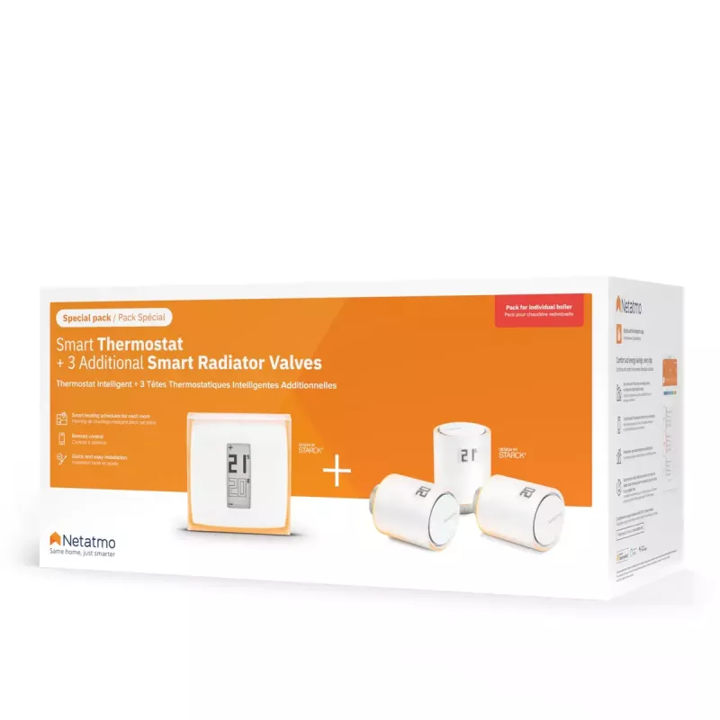 Netatmo rinkinys: išmanus termostatas + 3 papildomi išmanūs radiatorių vožtuvai