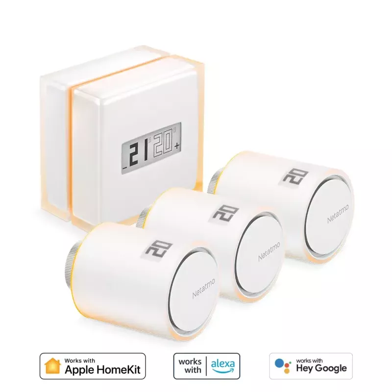 Netatmo rinkinys: išmanus termostatas + 3 papildomi išmanūs radiatorių vožtuvai