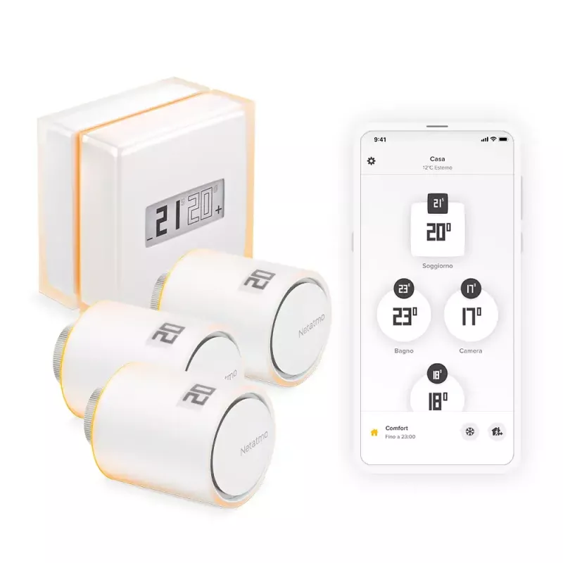 Netatmo rinkinys: išmanus termostatas + 3 papildomi išmanūs radiatorių vožtuvai