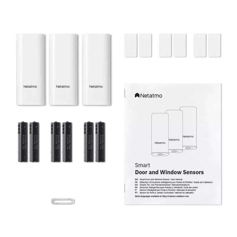 Durų / langų jutiklis Netatmo DTG-EC belaidis atsparus orams 3 V (2×AAA), veikimo nuotolis 80 m, baltas, 3 vnt. rinkinys