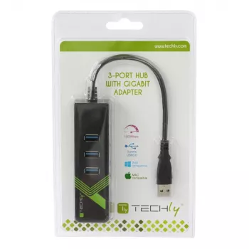 Techly IDATA-USB-ETGIGA-3U2 USB 3.2 Gen 1 Type-A dokas / prievadų plėtiklis juodas