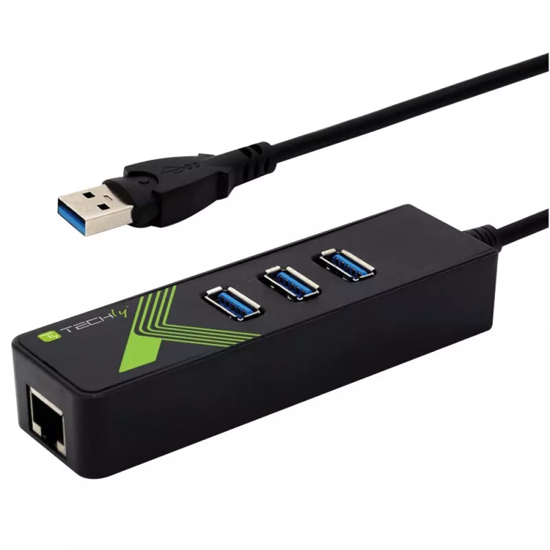 Techly IDATA-USB-ETGIGA-3U2 USB 3.2 Gen 1 Type-A dokas / prievadų plėtiklis juodas