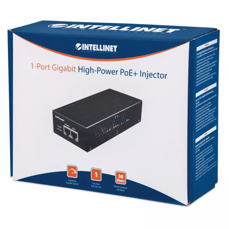 Intellinet Gigabit didelės galios PoE+ įpurškiklis, 1 x 30 W, IEEE 802.3at/af