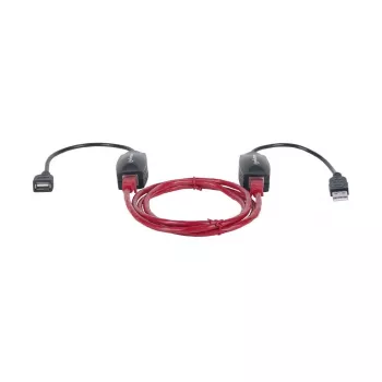 Manhattan USB-A linijos prailgintuvas, skirtas RJ45 tinklo kabeliui (neįeina), prailgina USB įrenginį iki 60 m, maitinimas iš USB magistralės, tinka Cat5e/Cat6/Cat6A RJ45 tinklo kabeliai, juoda spalva, trejų metų garantija