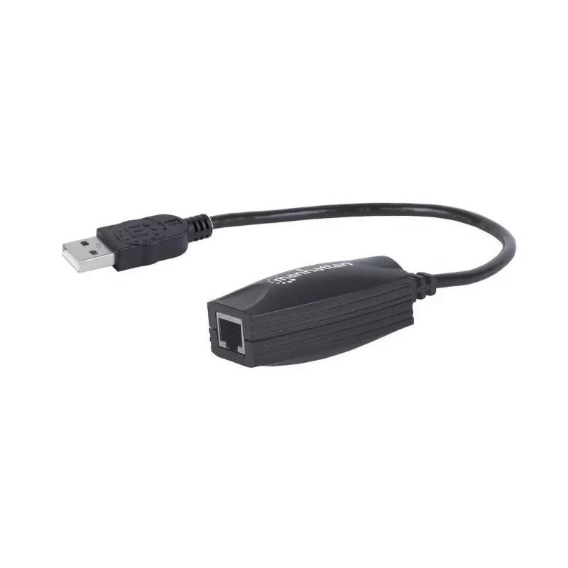 Manhattan USB-A linijos prailgintuvas, skirtas RJ45 tinklo kabeliui (neįeina), prailgina USB įrenginį iki 60 m, maitinimas iš USB magistralės, tinka Cat5e/Cat6/Cat6A RJ45 tinklo kabeliai, juoda spalva, trejų metų garantija