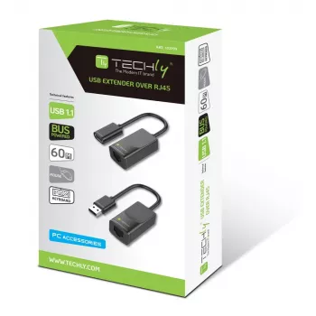 Techly IUSB-EXTENDTY2 lyties keitiklis RJ-45 USB 2.0 Type-A juodas