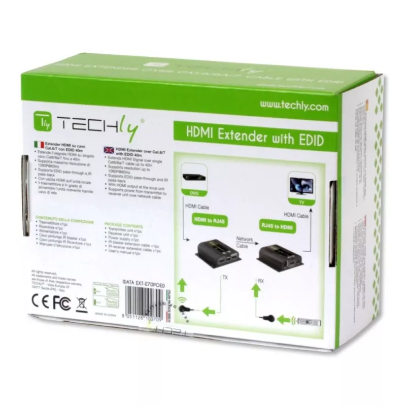 Techly IDATA EXT-E70POED AV siųstuvas ir imtuvas, juodas