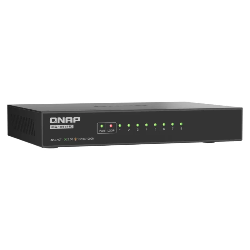 QNAP QSW-1108-8T-R2 tinklo jungiklis Nevaldomas 2.5G Ethernet (100/1000/2500) Stalelinis Juodas