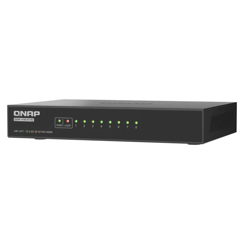 QNAP QSW-1108-8T-R2 tinklo jungiklis Nevaldomas 2.5G Ethernet (100/1000/2500) Stalelinis Juodas